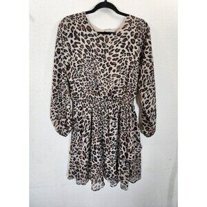 Sandy & Sid Dress Women's Small Leopard Print Chiffon Long Sleeve Fit & Flare